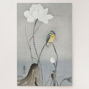 Quebra-cabeça Arte Japonesa Vintage de um Martim-pescador com Fl