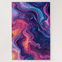 Arte Líquida Abstrata Cores Vibrantes Quebra-Cabeç