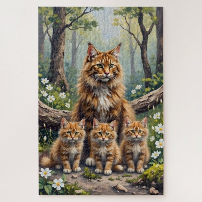 Quebra-cabeça Arte Maine Coon Woodland Bloom (Vertical)