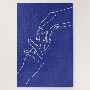 Quebra-cabeça Arte Minimalista de Linha Mãos Moderno Cartaz Azul