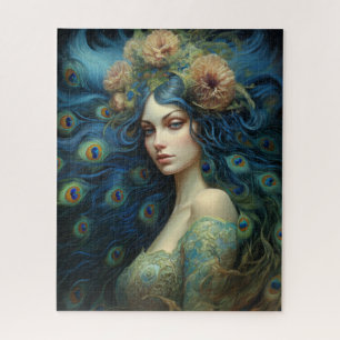 Quebra-cabeça Arte Moderna com Penas de Mulher e Pavão