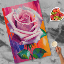 Arte Moderna Vibrante Pintura a Óleo de Rosa Rosa
