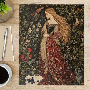 Quebra-cabeça Arte Nova Floral Medieval Vintage Donzela