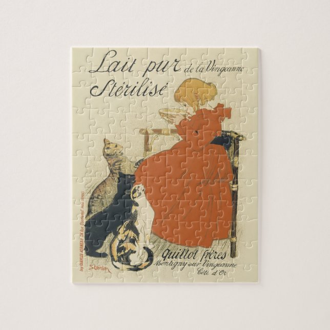 Quebra-cabeça Arte Nova Vitoriana Antiga, Menina com Gatos de Le (Vertical)