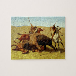 Quebra-cabeça Arte Ocidental de Frederic Remington “Caça ao Búfa