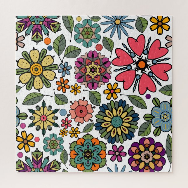 Quebra-cabeça Arte Padrão Moderna de Desenho Retro Floral Invisí (Vertical)