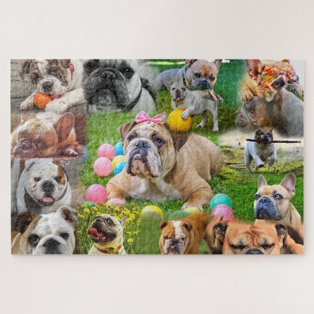 Quebra-cabeça Arte para Bulldogs| Cães para Colagem de Fotos (Horizontal)