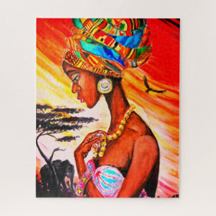Quebra-cabeça Arte por Aquarela - Princesa Africana - Mulher Bon