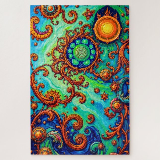 Quebra-cabeça Arte Psicodélica Vibrante - Ondas Abstrato (Vertical)