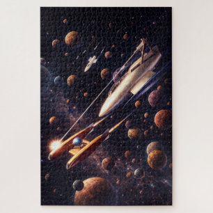 Quebra-cabeça Arte Retro de Batalha Espacial de Ficção Científic