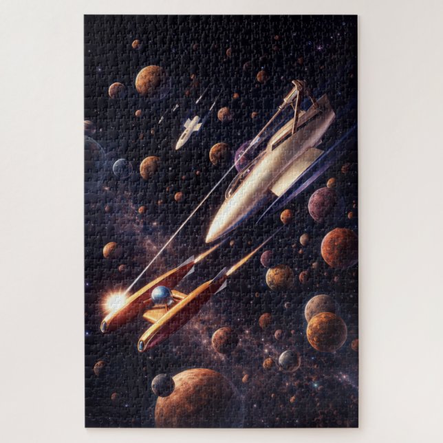 Quebra-cabeça Arte Retro de Batalha Espacial de Ficção Científic (Vertical)