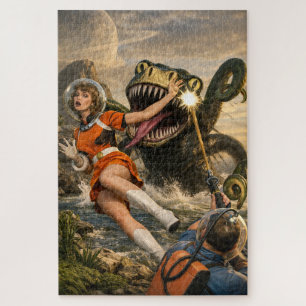 Quebra-cabeça Arte Retro de Monstro Espacial de Ficção Científic