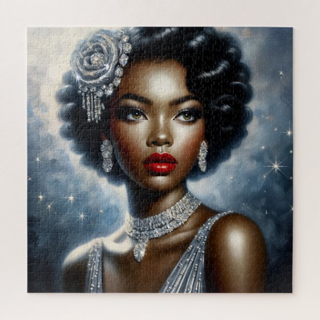 Quebra-cabeça Arte Retrópica Glamor de Mulher Negra (Vertical)