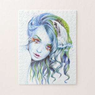 Quebra-cabeça Arte surreal do retrato da menina da sereia da