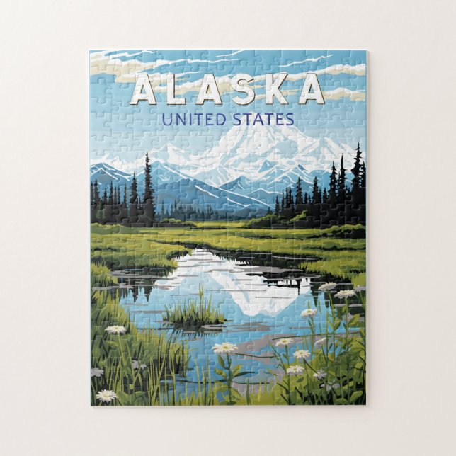 Quebra-cabeça Arte Vintage de Viagens do Alasca (Vertical)