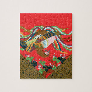 Quebra-cabeça Arte Vintage do Pássaro Fênix Vermelho Japonês G.A