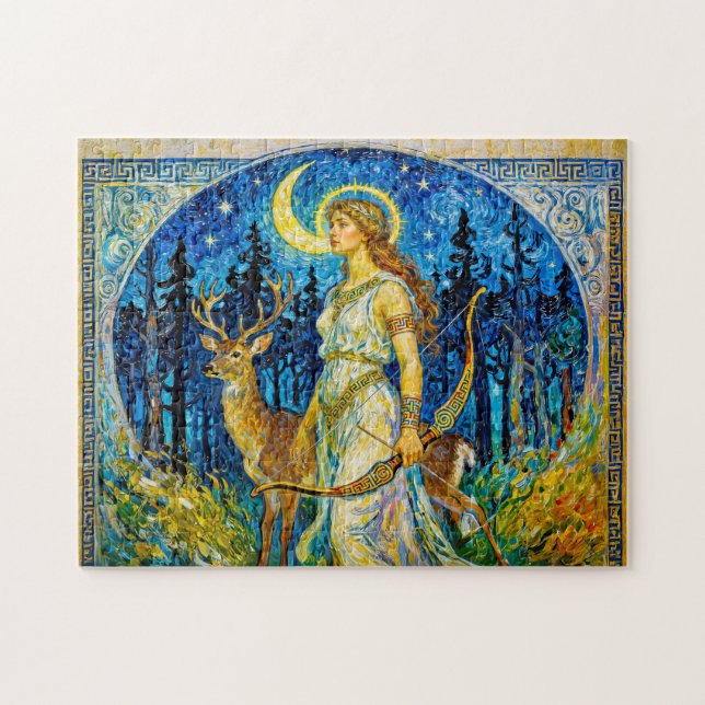 Quebra-cabeça Artemis with Deer and Bow in a Starry Forest Night (Horizontal)