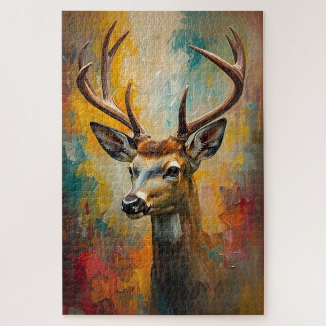Quebra-cabeça Artistic Deer Portrait Vibrant Oil Painting Puzzle (Vertical)