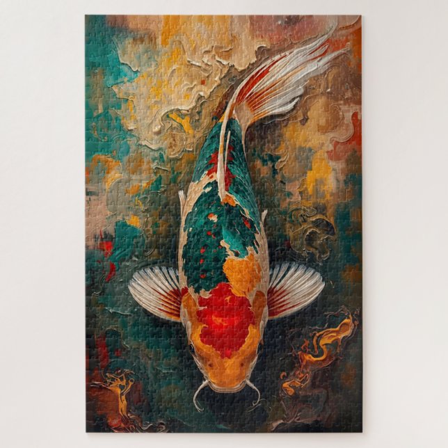 Quebra-cabeça Artistic Japanese Koi Fish Portrait Oil Painting (Vertical)