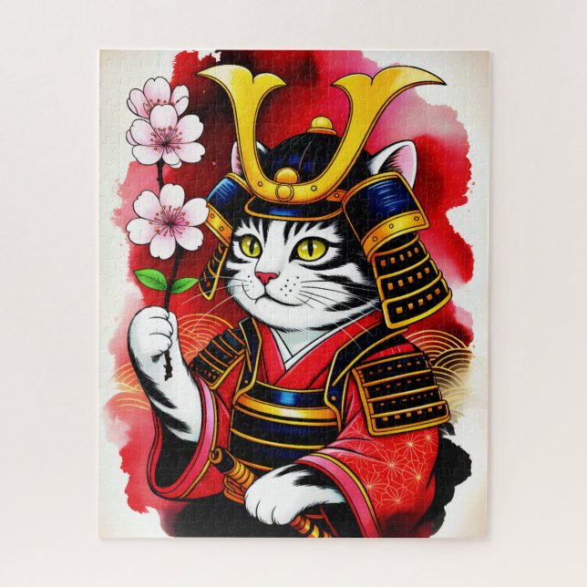Quebra-cabeça Artistic Samurai Cat Cherry For Adults & Family  (Vertical)