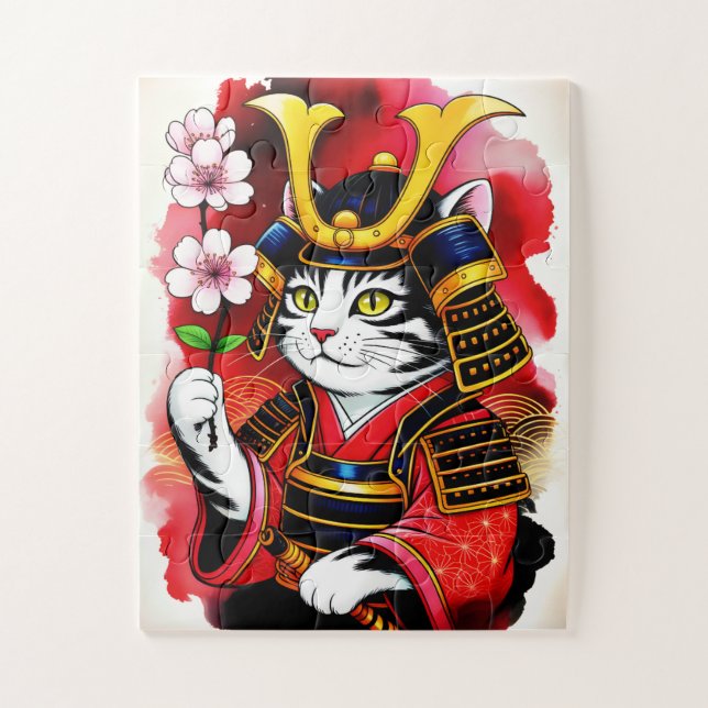 Quebra-cabeça Artistic Samurai Cat Cherry For Adults & Family  (Vertical)