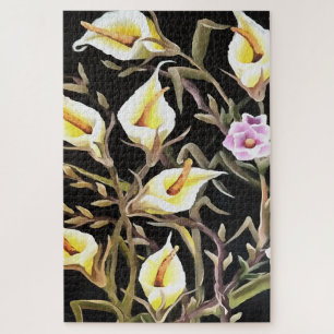 Quebra-cabeça Arum Lily Artística Floral Design A Preto