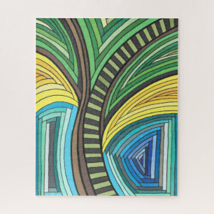 Quebra-cabeça Árvore Abstrata Pintada à Mão e Desenho Geométrico