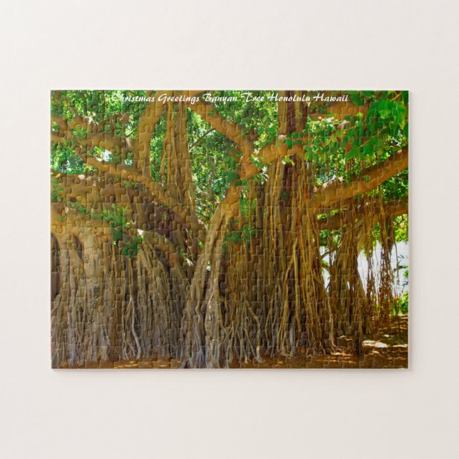 Quebra-cabeça Árvore Banyan Honolulu HawaiI. Saudações de Natal (Horizontal)