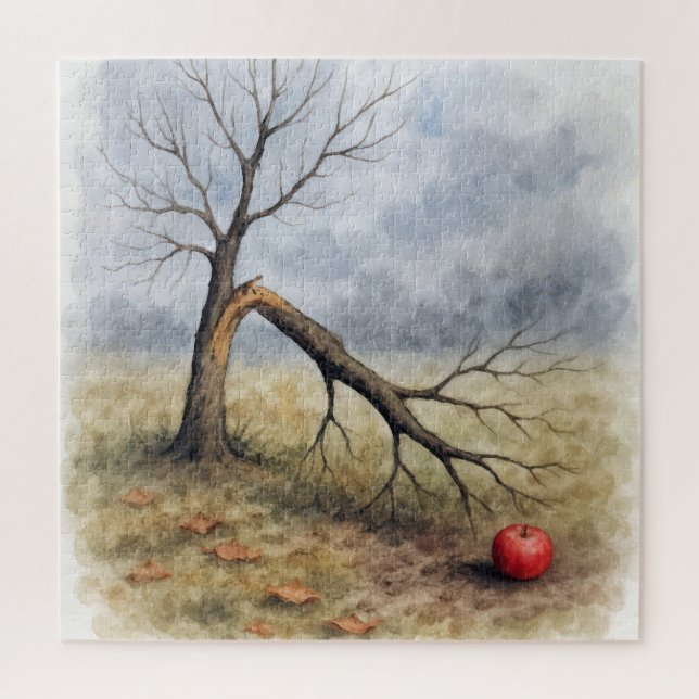 Quebra-cabeça Árvore de Maçã Quebrada em Aquarela (Vertical)