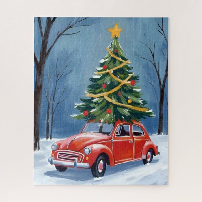 Quebra-cabeça Árvore de Natal de Carro Vermelho Antigo (Vertical)