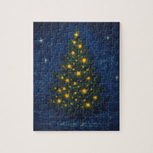 Quebra-cabeça Árvore de Natal Estrelada Férias Pós-Impressioni