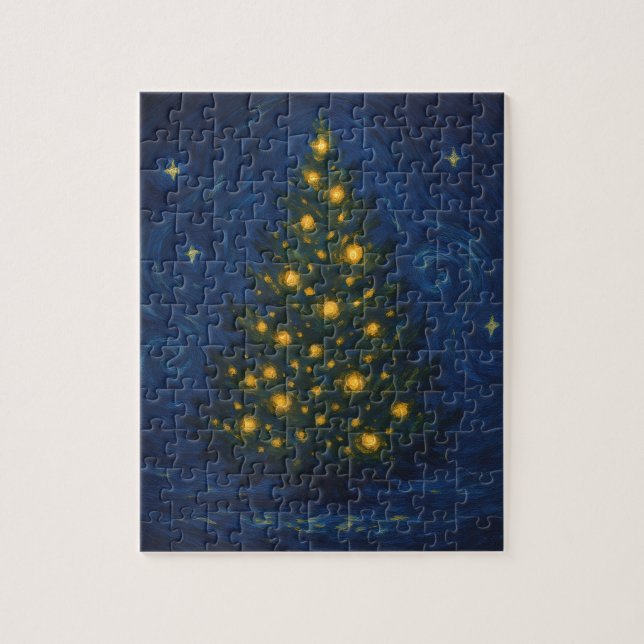 Quebra-cabeça Árvore de Natal Estrelada | Férias Pós-Impressioni (Vertical)