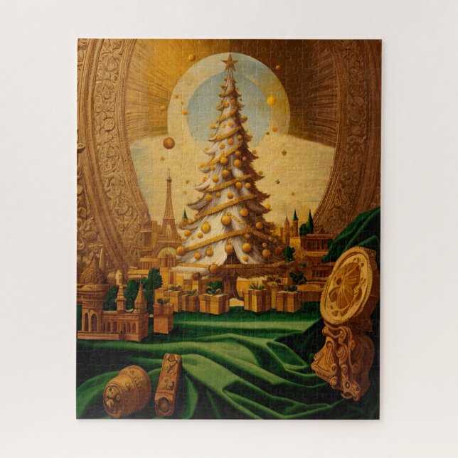 Quebra-cabeça Árvore de Natal ouro com Torre Eiffel (Vertical)