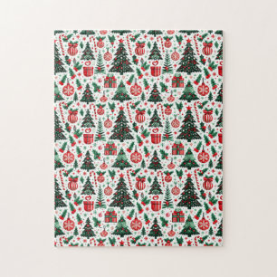 Quebra-cabeça Árvore de Natal, presentes, cana doce