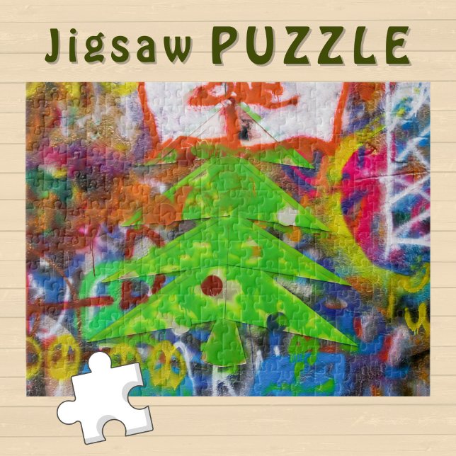 Quebra-cabeça Árvore de Natal Verde em um Muro de Grafite - (Criador carregado)