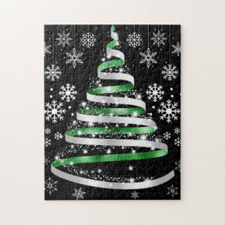 Quebra-cabeça Árvore de Natal Verde Floco de Neve Branco Floco d