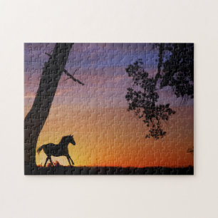Quebra-cabeça Árvore de Oak Cavalo e Sunset Sudoeste