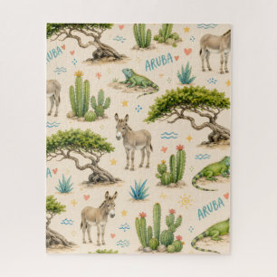 Quebra-cabeça Árvore divi de Aruba, burro, iguana, cacto