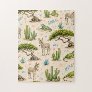 Quebra-cabeça Árvore divi de Aruba, burro, iguana, cacto