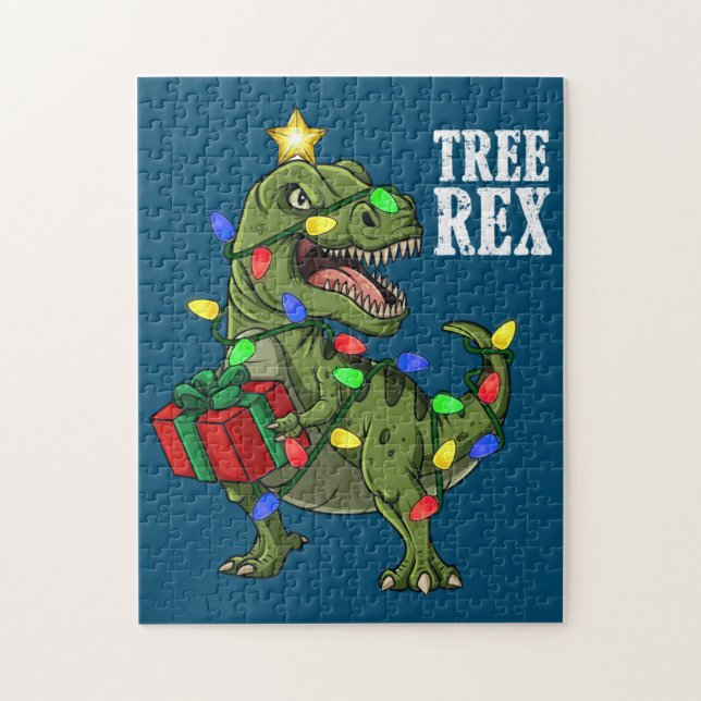 Quebra-cabeça Árvore do Dinossauro de Natal Rex Meninas Crianças (Vertical)