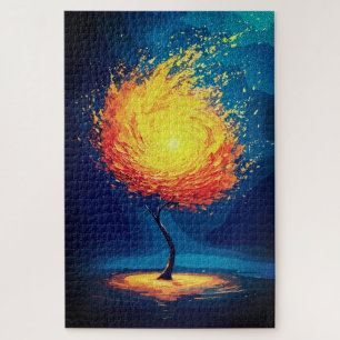 Quebra-cabeça Árvore Flamejante da Vida Arte Abstrata de Natur