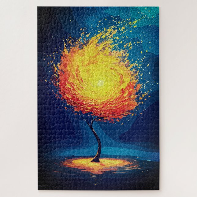 Quebra-cabeça Árvore Flamejante da Vida | Arte Abstrata de Natur (Vertical)