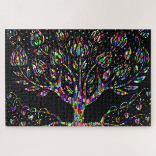 Quebra-cabeça Árvore Mosaica de Vidro Mantida Faux