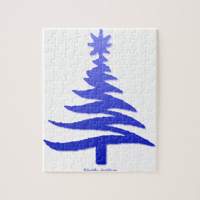 Quebra-cabeça Árvore Natal Estêncil Cobalto Azul (Vertical)