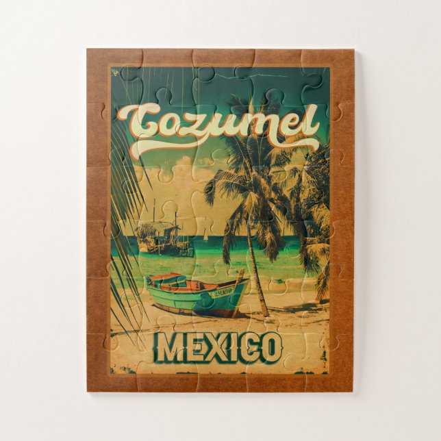 Quebra-cabeça Árvore Palm Cozumel Retro 80s Placa Mexicana (Vertical)