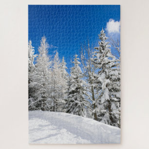 Quebra-cabeça Árvores da neve sob um céu azul claro no inverno