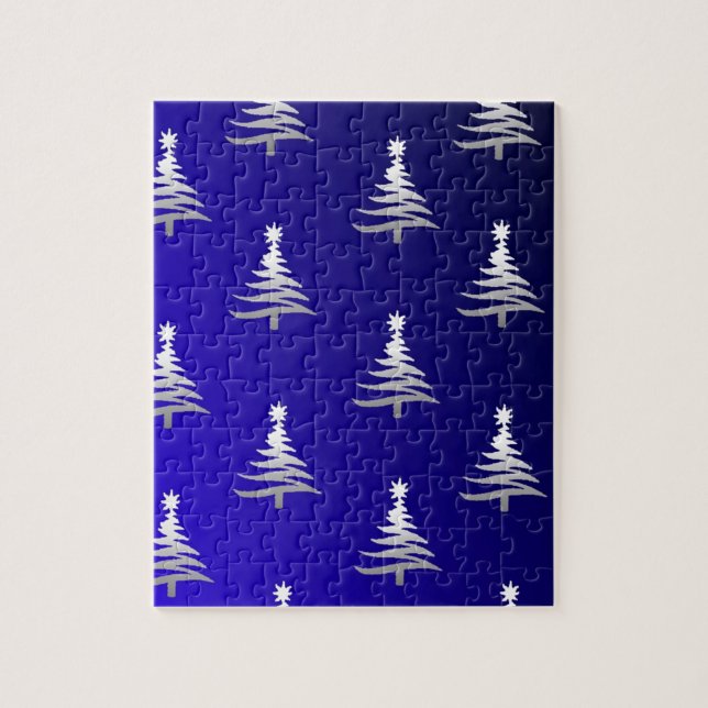Quebra-cabeça Árvores de Natal Prateadas em Azul Cobalto (Vertical)