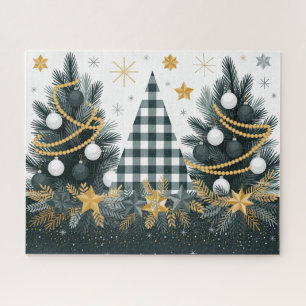 Quebra-cabeça Árvores de Natal Pretas/Brancas/Douradas