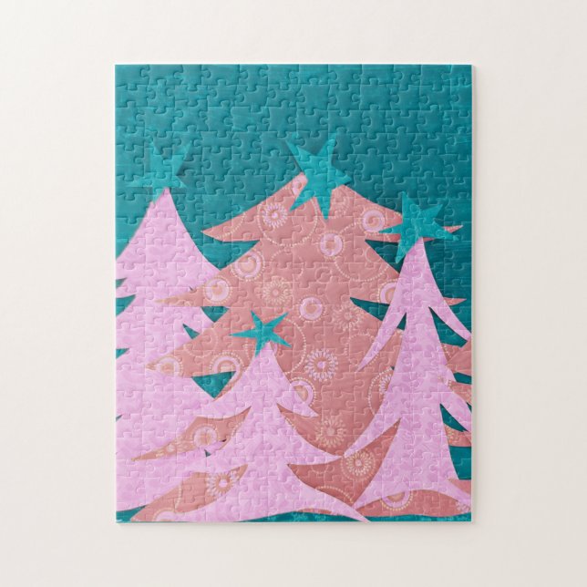 Quebra-cabeça Árvores de Natal Rosa Caprichosas (Vertical)