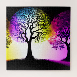 Quebra-cabeça Árvores de Silhueta Pretas com Cores Vibrantes